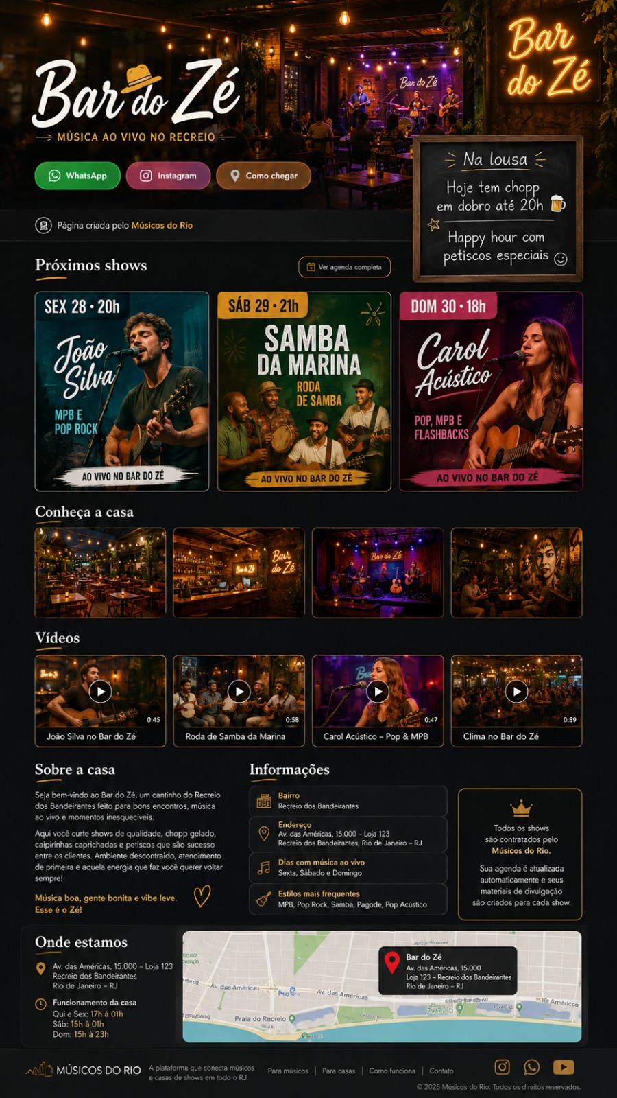 Prévia da landing page Bar do Zé
